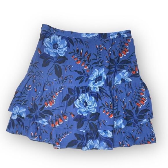Ann Taylor Loft Mini Skirt Blue Floral Short Ruffle Tiered Boho Women’s Size 4 - Picture 2 of 12